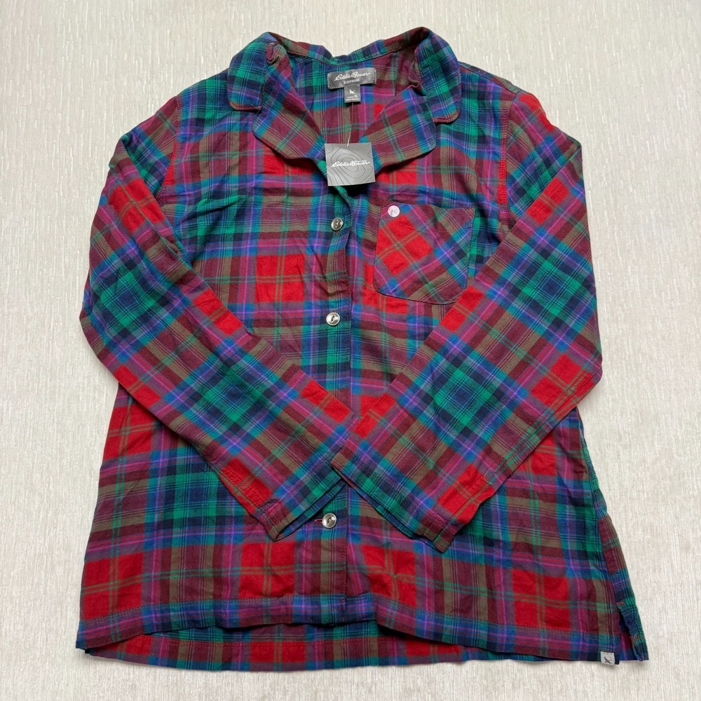 Eddie Bauer Sleepwear Shirt Womens XL Red Green Tartan Plaid Cotton Camp Collar